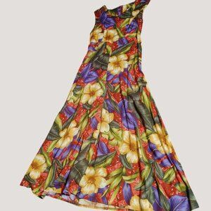 Eben Maxi Dress Bold Tropical Print Sleeveless Zippered Back Vintage Floral